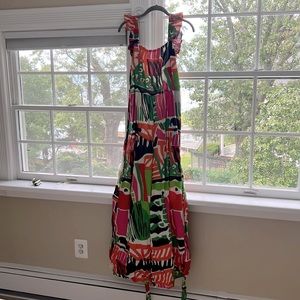 Ruffle sleeve, tie back, colorful jumpsuit from Anthropologie!